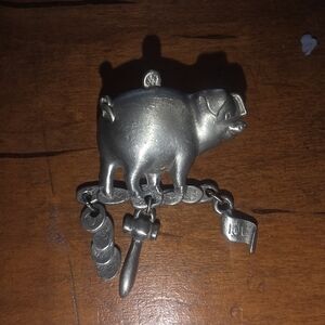 Pig In PEWTER Brooch / Pin Signed Lcdc 2"x2" Approx
